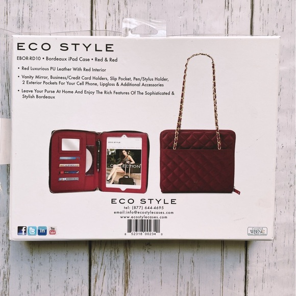 Eco Style Bordeaux Red & Red Burgundy Faux Leather Purse iPad Case EBOR-RD10 - Picture 2 of 10